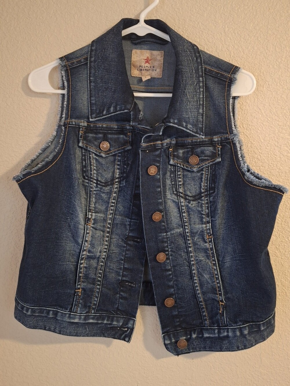 Peoples Liberation Large Distressed Dark Blue Denim Vest
